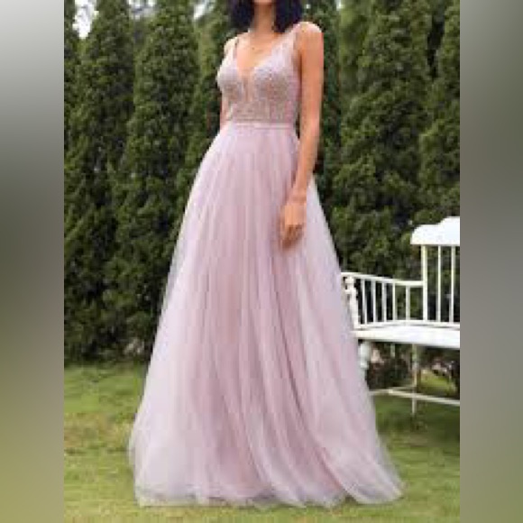 Gb Juniors Size 1 Pink Beaded Formal Dress. Color Blush. With Tulle.